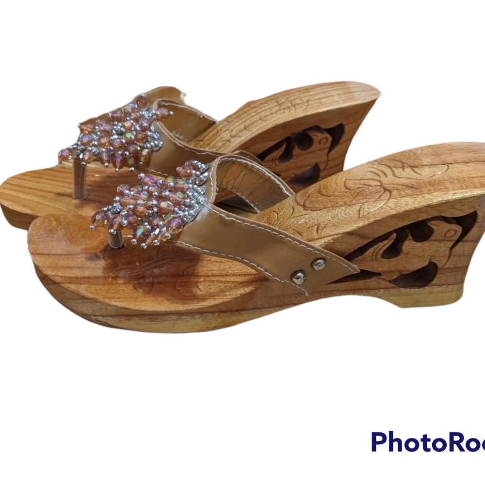 y2k wooden platform wedges